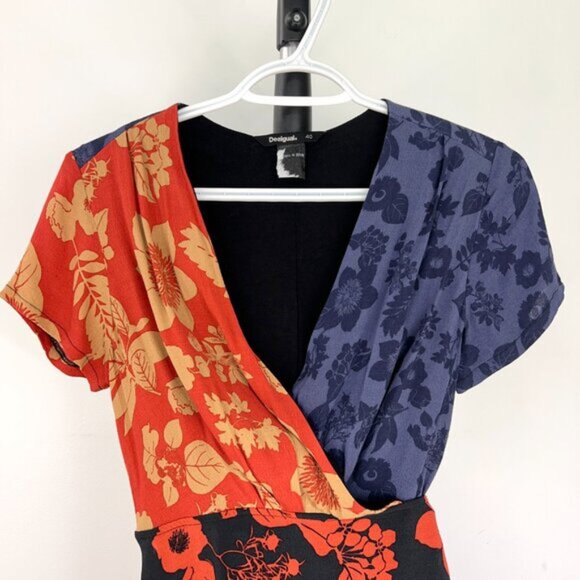 Sz EU40- Desigual Vevey Short Sleeve Abstract Floral Multicolor Midi Wrap Dress - Picture 3 of 16